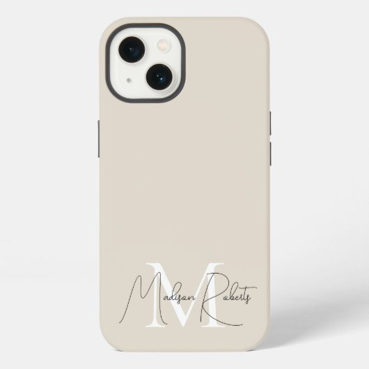 Moderne monogram script naam logo beige iPhone hoesje (Achterkant)