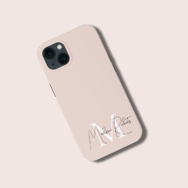Moderne monogram script naam logo blush roze Case-Mate iPhone case