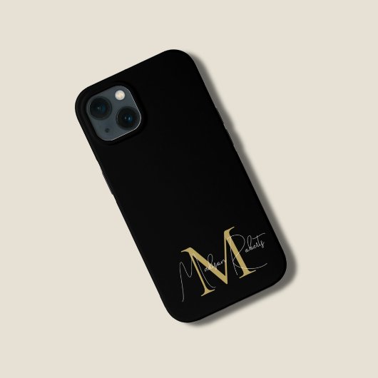 Moderne monogram script naam logo zwart Case-Mate iPhone case
