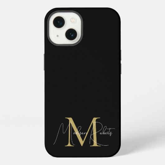 Moderne monogram script naam logo zwart iPhone hoesje (Achterkant)