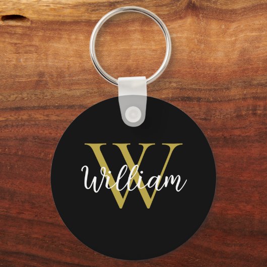 Moderne Monogram Script Naam Sleutelhanger (Voorkant)