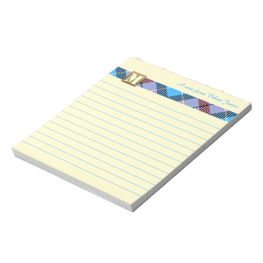 Moderne monogram Script Name Tartan Canarische Eil Notitieblok (Linkerzijde)