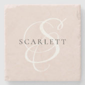 Moderne Monogram Script Roze Roze Aangepaste Naam Stenen Onderzetter (Voorkant)