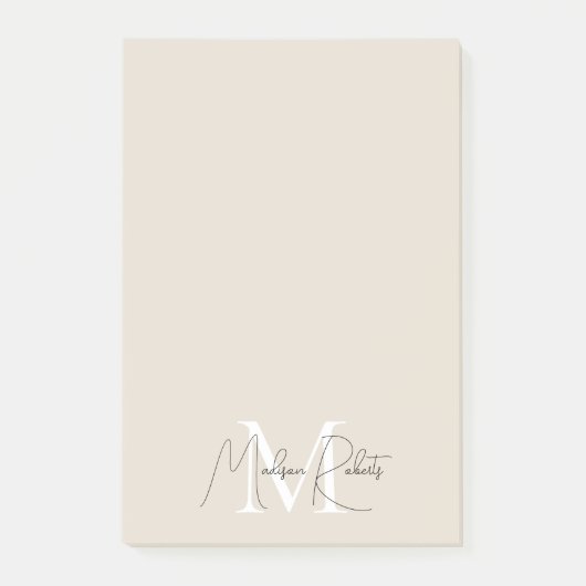 Moderne monogram scriptnaam logo beige post-it® notes (Voorkant)