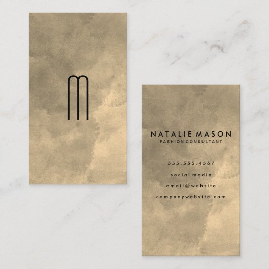 Moderne monogram sepia-Waterverf Visitekaartje (Voorkant / Achterkant)