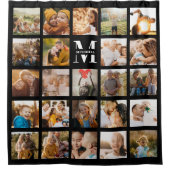 Moderne monogram serie Foto Collage Chic Black Douchegordijn (Voorkant)