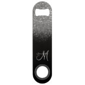 Moderne monogram Silver Glitter & Black Name Speed Flessenopener (Voorkant)