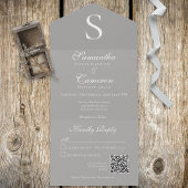 Moderne monogram Silver Grey QR Code All In One Uitnodiging