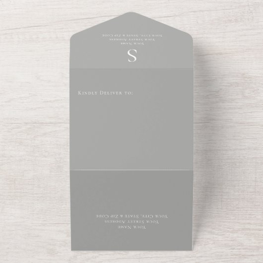 Moderne monogram Silver Grey QR Code All In One Uitnodiging (Buitenkant)