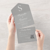 Moderne monogram Silver Grey QR Code All In One Uitnodiging (Afscheurbaar)