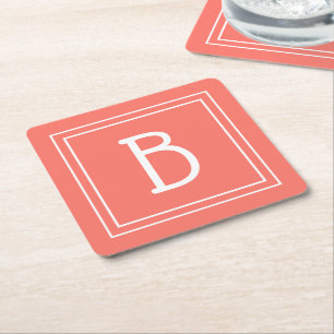 Moderne Monogram Simpele Letter Initiële Koraal Kartonnen Onderzetters