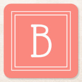 Moderne Monogram Simpele Letter Initiële Koraal Kartonnen Onderzetters (Voorkant)