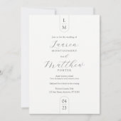Moderne Monogram Simple Black en White Wedding Kaart (Voorkant)