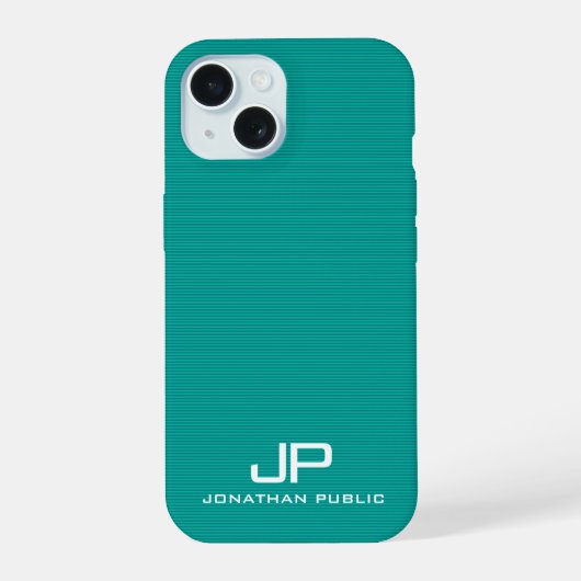 Moderne Monogram Sjabloon Blauwgroen Blauw Groene  iPhone 15 Case (Achterkant)