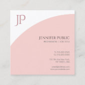 Moderne monogram Sjabloon Blush Pink White elegant Vierkante Visitekaartje (Achterkant)