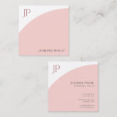 Moderne monogram Sjabloon Blush Pink White elegant Vierkante Visitekaartje (Voorkant / Achterkant)