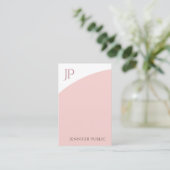 Moderne monogram Sjabloon Blush Pink White elegant Visitekaartje (Staand voorkant)