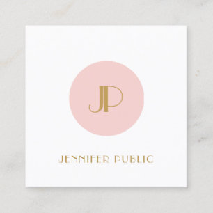 Moderne monogram Sjabloon Elegant Blush Pink Gold Vierkante Visitekaartje