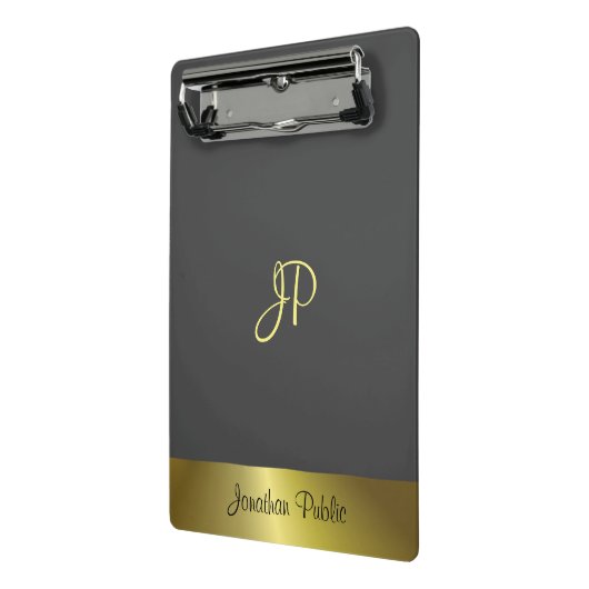 Moderne monogram Sjabloon Elegant Metallic Gold Mini Klembord (Angled2)