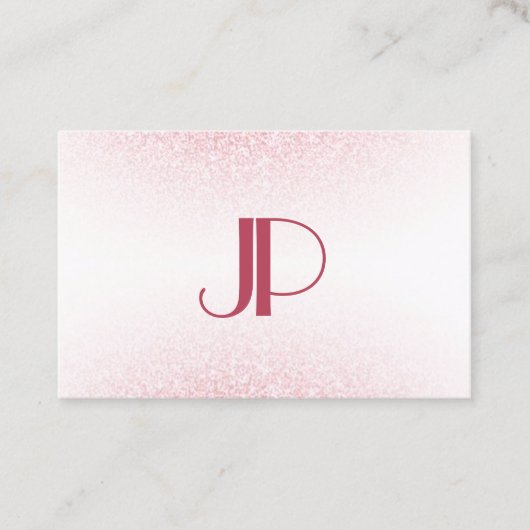 Moderne monogram Sjabloon Roze Rose Gold Glitter Visitekaartje (Voorkant)