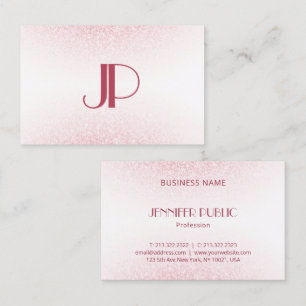 Moderne monogram Sjabloon Roze Rose Gold Glitter Visitekaartje