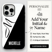 Moderne Monogram Split Zwart & Wit Aangepaste Naam Case-Mate iPhone Case