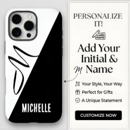 Moderne Monogram Split Zwart & Wit Aangepaste Naam iPhone 16 Pro Max Hoesje