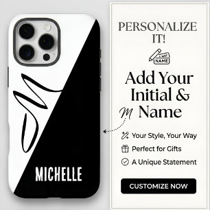 Moderne Monogram Split Zwart & Wit Aangepaste Naam iPhone 16 Pro Max Hoesje