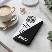 Moderne Monogram Split Zwart & Wit Aangepaste Naam Case-Mate iPhone Case