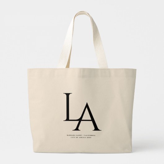 Moderne Monogram State Zomer LOS ANGELES LA Zwart Grote Tote Bag (Achterkant)