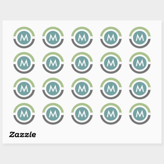 Moderne Monogram Sticker - Grijs/Groen (Vel)
