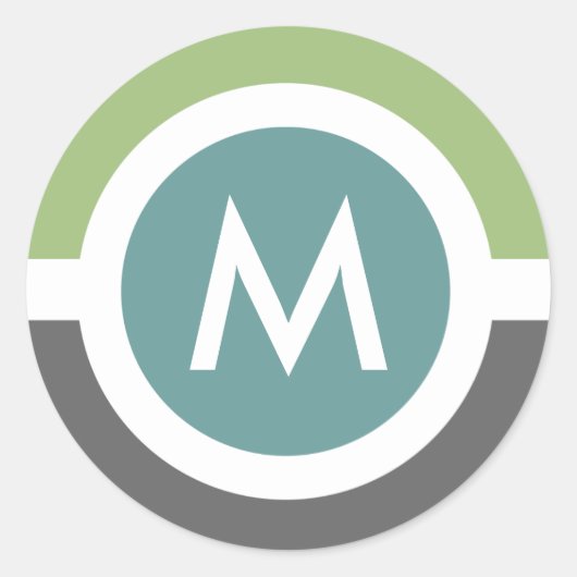 Moderne Monogram Sticker - Grijs/Groen (Voorkant)