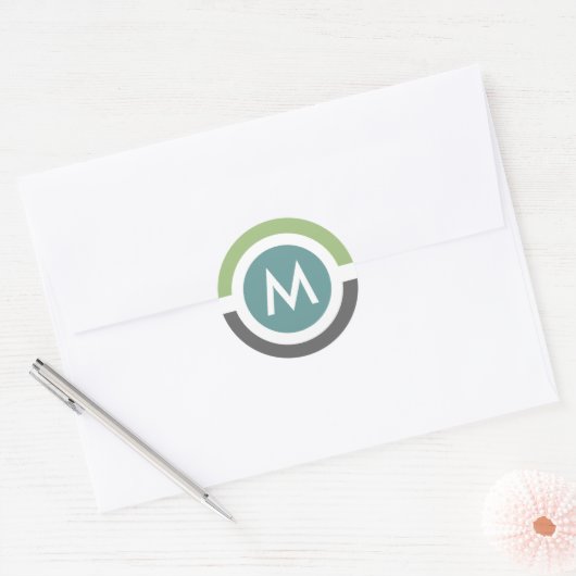 Moderne Monogram Sticker - Grijs/Groen (Envelop)