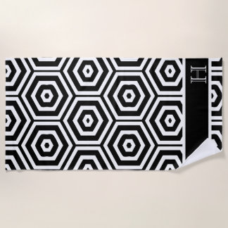 Moderne Monogram stijlvolle zwart-witte badkamer Strandlaken