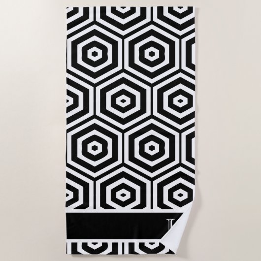 Moderne Monogram stijlvolle zwart-witte badkamer Strandlaken (Voorkant)