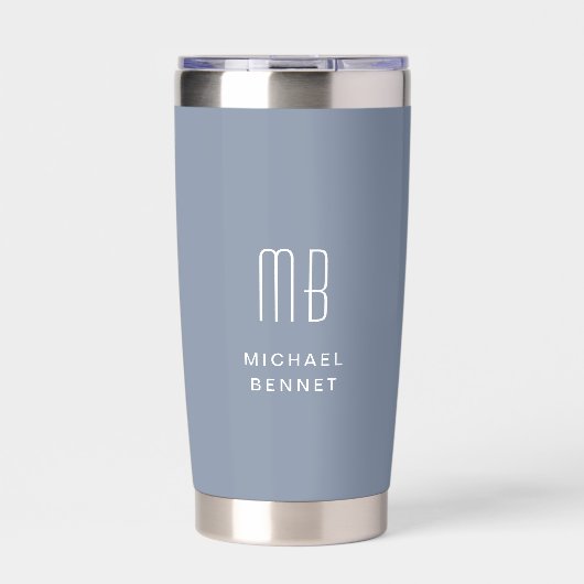Moderne Monogram Stof Blauw Geïsoleerde Drinkbeker (Voorkant)