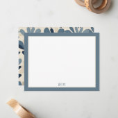 Moderne Monogram Stof Blauw  Notitiekaartje (Voorkant / Achterkant in situ)