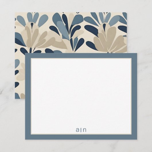Moderne Monogram Stof Blauw  Notitiekaartje (Voorkant / Achterkant)