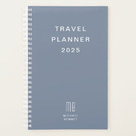 Moderne Monogram Stof Blauw Reis Planner