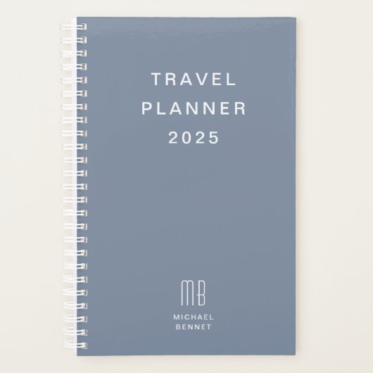 Moderne Monogram Stof Blauw Reis Planner (Voorkant)