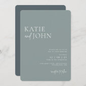 Moderne Monogram Stof Blauwe Trouwdag Kaart (Voorkant / Achterkant)