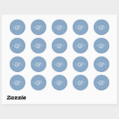 Moderne Monogram Stofblauwe Trouwgunst Ronde Sticker (Vel)
