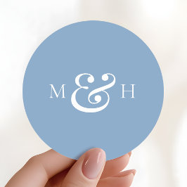 Moderne Monogram Stofblauwe Trouwgunst Ronde Sticker