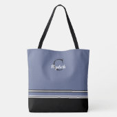 Moderne Monogram Strepen Zwart Blauw Tote Bag (Achterkant)