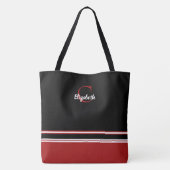 Moderne Monogram Strepen Zwart Rood Tote Bag (Achterkant)