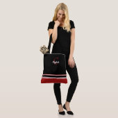 Moderne Monogram Strepen Zwart Rood Tote Bag (Op model)