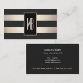 Moderne monogram Striped Black en FAUX Gold Foil Visitekaartje (Voorkant / Achterkant)