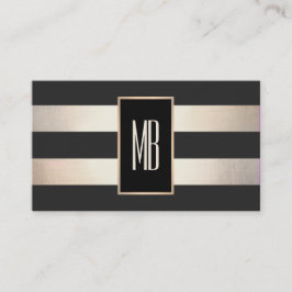 Moderne monogram Striped Black en FAUX Gold Foil Visitekaartje