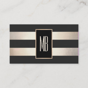 Moderne monogram Striped Black en FAUX Gold Foil Visitekaartje