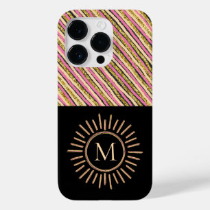 Moderne monogram stripes Geel Gold Black Case-Mate iPhone 14 Pro Hoesje